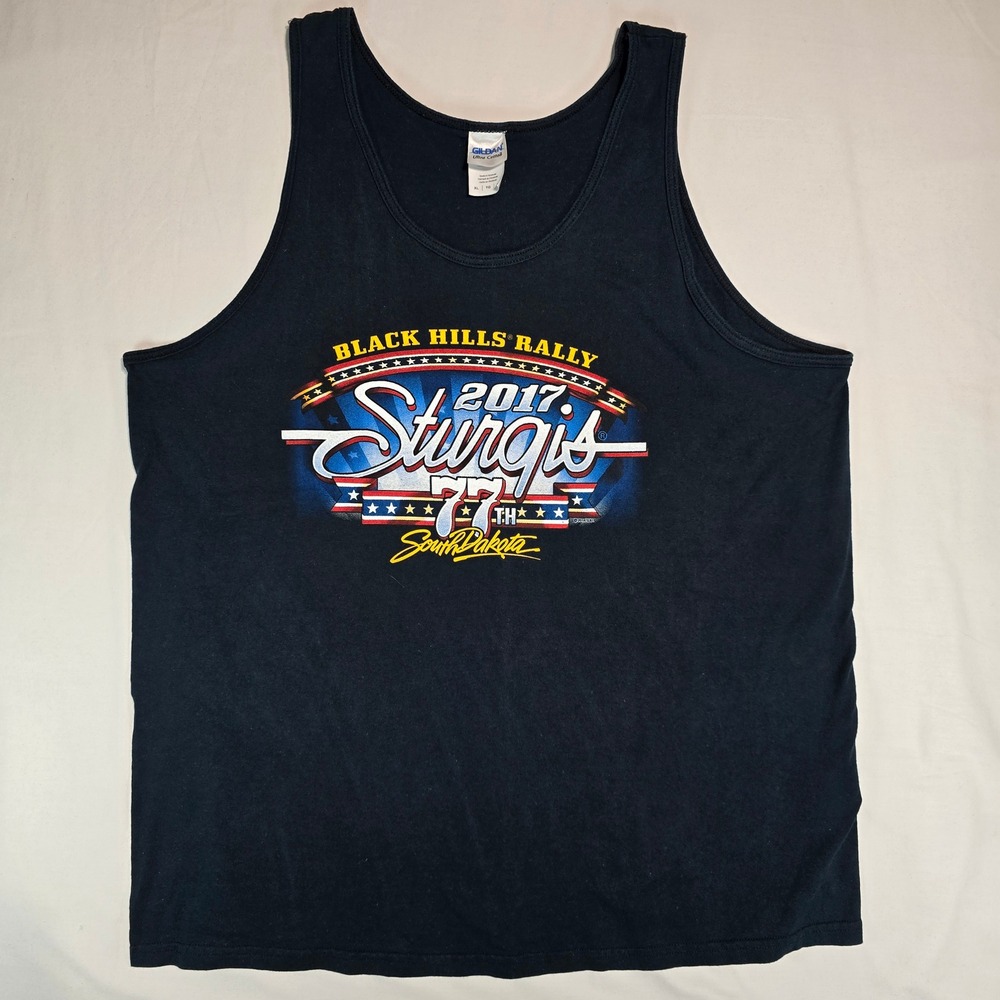 Gildan 2017 Sturgis 77th Black Hills Rally Tank Top Mens XL Black Motorcycle Tee